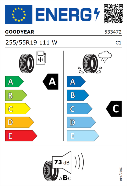 Tyre Label for Goodyear Eagle F1 Asymmetric 2 255/55R19 111W