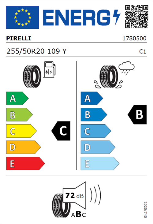 Tyre Label for Pirelli Scorpion Zero 255/50R20 109Y