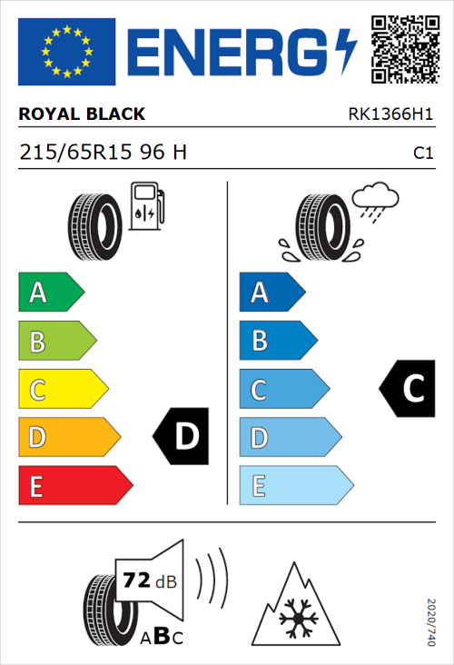 Tyre Label for Royal Black Royal A/S 215/65R15 96H