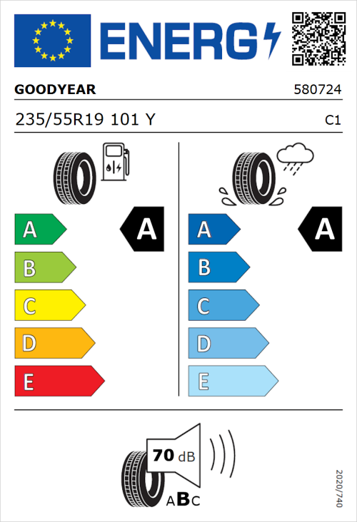 Tyre Label for Goodyear Eagle F1 Asymmetric 3 SUV 235/55R19 101Y