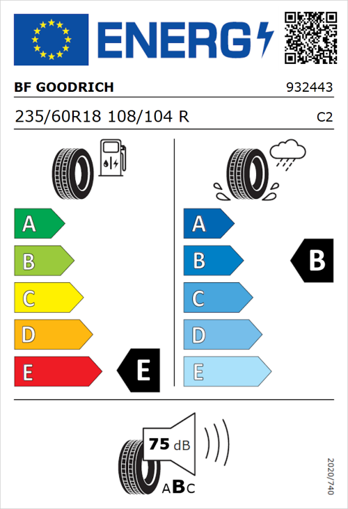 Tyre Label for BF Goodrich All Terrain T/A KO2 235/60R18 108/104R