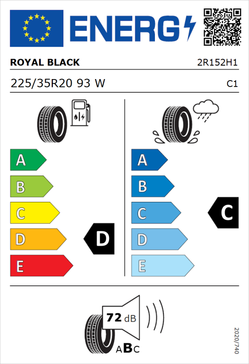 Tyre Label for Royal Black Performance 225/35R20 93W