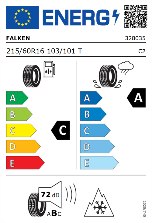 Tyre Label for Falken Linam VAN01 215/60R16 103/101T