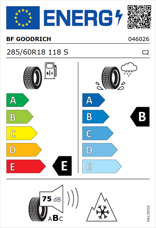 Tyre Label for BF Goodrich All-Terrain T/A KO3 285/60R18 118S